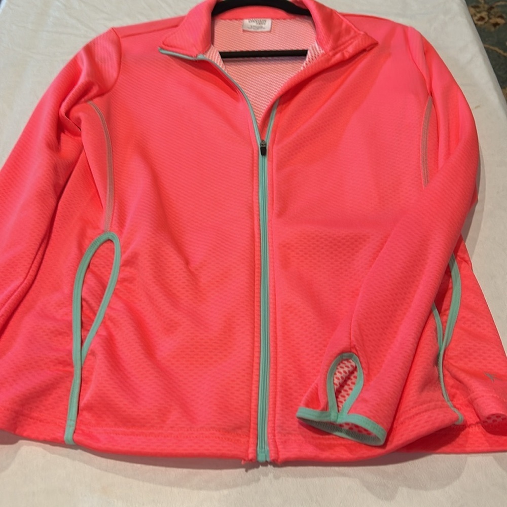 Danskin fluorescent Dri More Zip Up Pink Lightweight Athletic Jacket Thumbholes - Picture 8 of 8